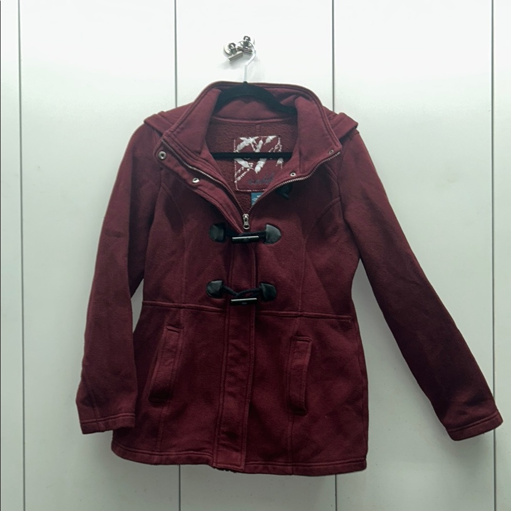 Sebby Maroon Red Pea Coat with Classic Design